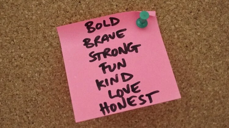 Values on a postit note