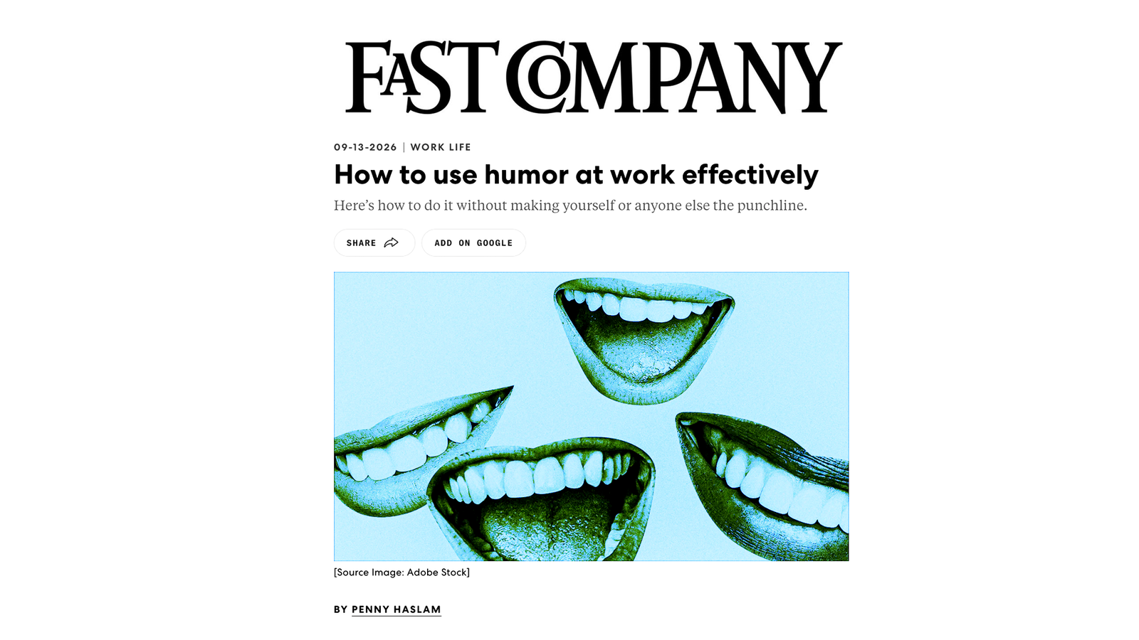 Fast Company - Article by Penny Haslam